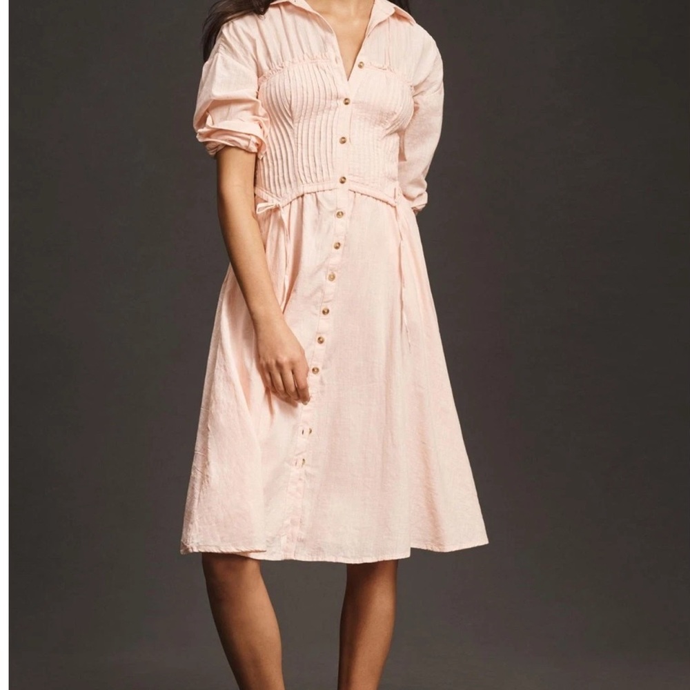 NWT Anthropologie Pilcro Pink Corset Midi Shirt Dress L